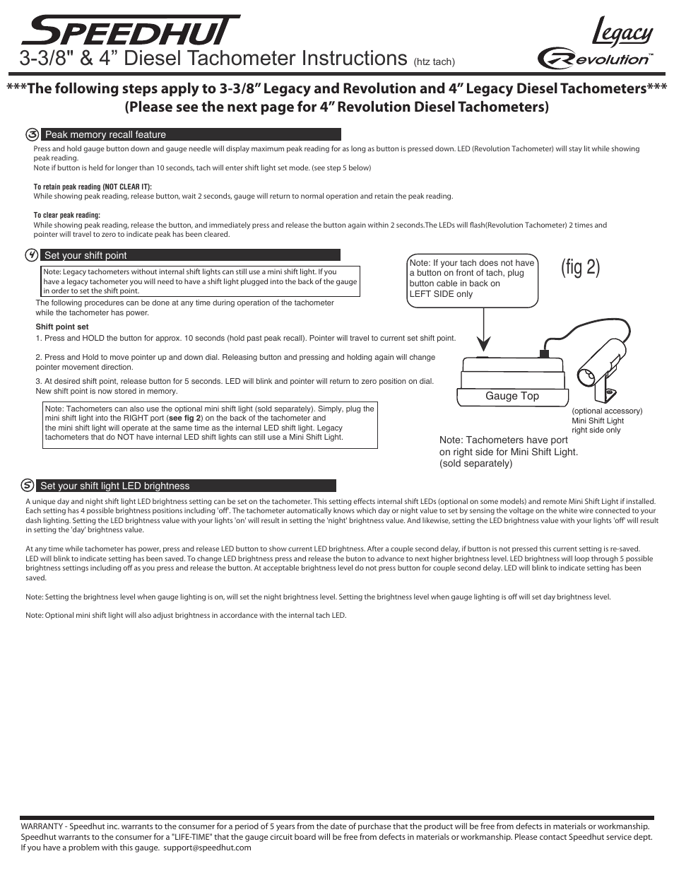 Fig 2), 3/8" & 4” diesel tachometer instructions | Speedhut 3-3_8 inch & 4 inch Diesel Tachometer User Manual | Page 2 / 3