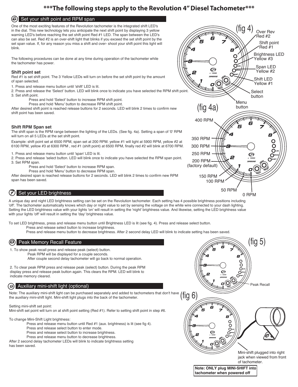 Fig 4) (fig 4a), Fig 5), Fig 6) | Speedhut 3-3_8 inch & 4 inch Diesel Tachometer User Manual | Page 3 / 3