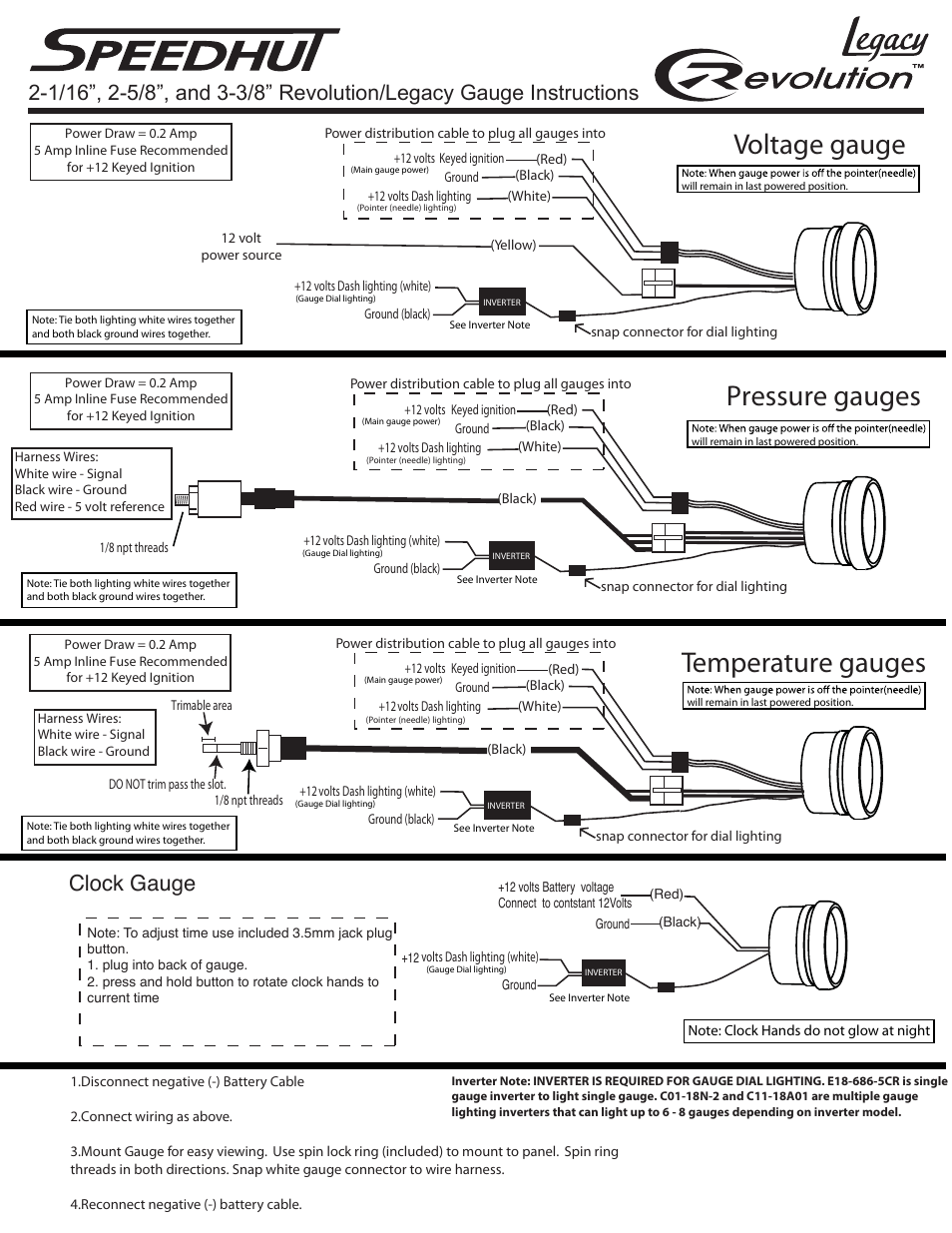 Speedhut 2-1_16 inch, 2-5_8 inch, & 3-3_8 inch Revolution_Legacy Gauge User Manual | 2 pages