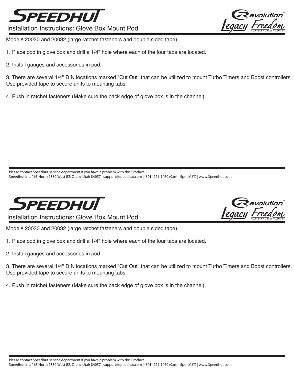 Speedhut Triple Glove Box Mount User Manual | 1 page