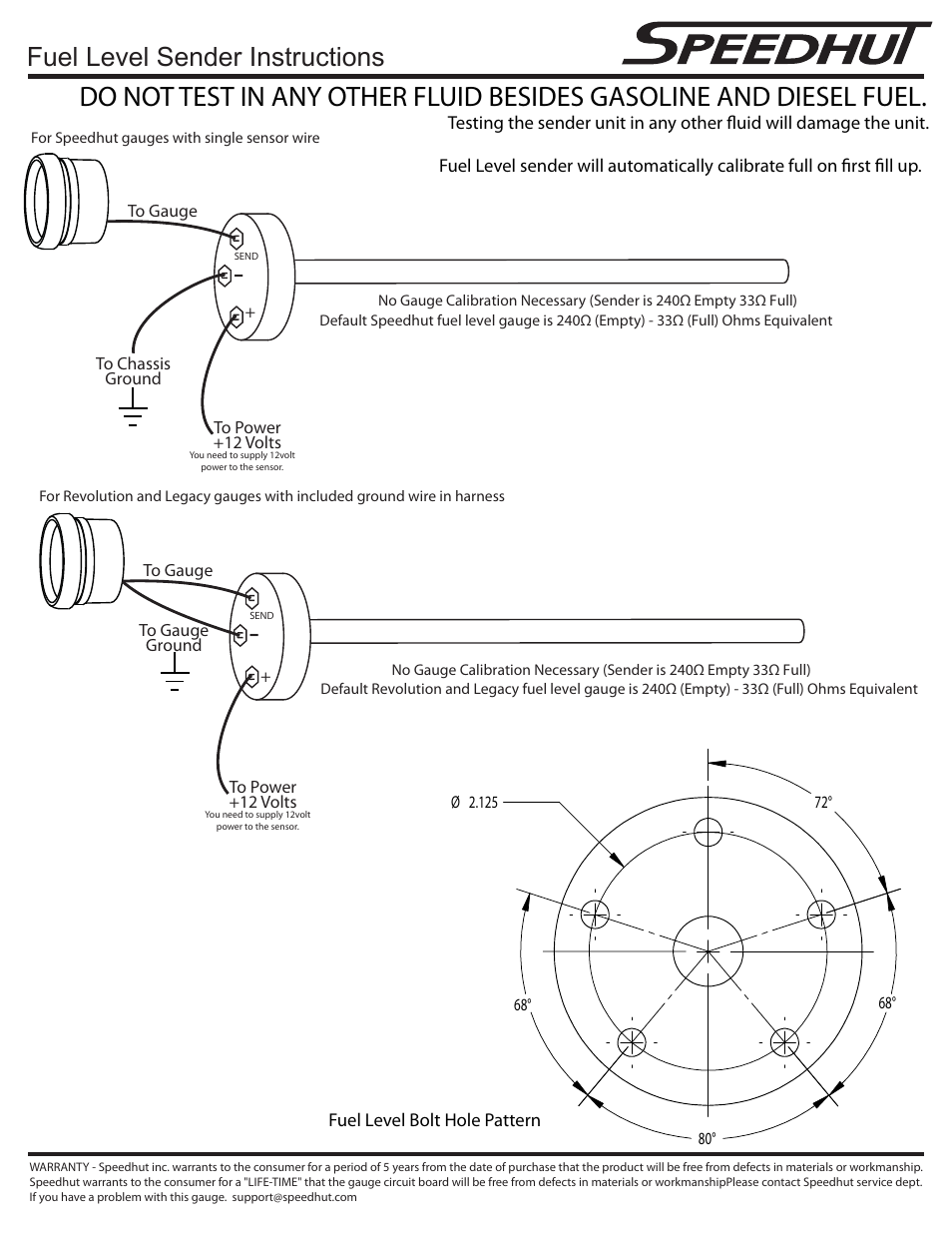 Speedhut Fuel Level Sender User Manual | 1 page