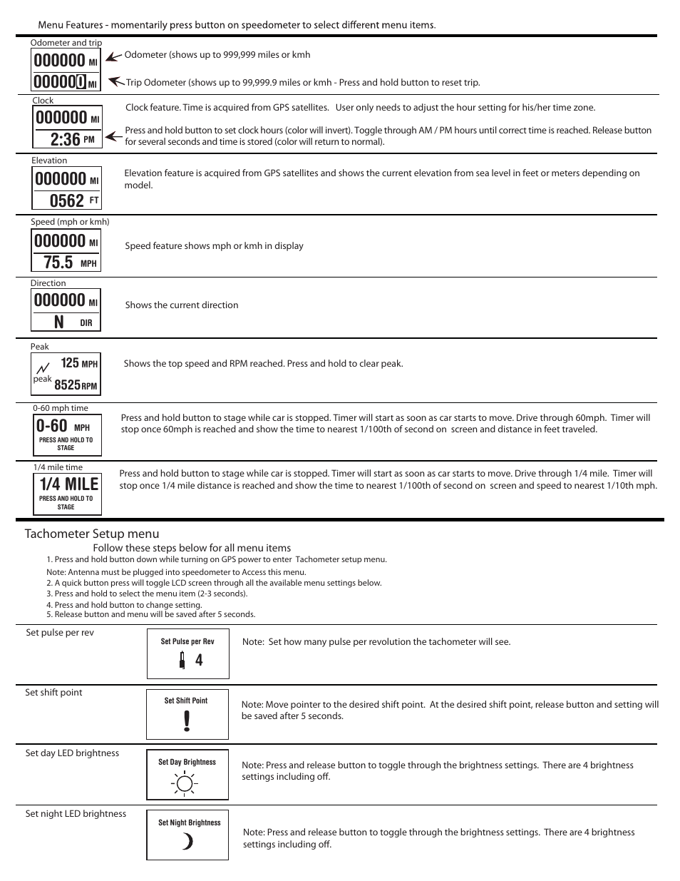 1/4 mile | Speedhut 4 inch & 4-1_2 inch Dual GPS Speedometer_Tach User Manual | Page 2 / 3
