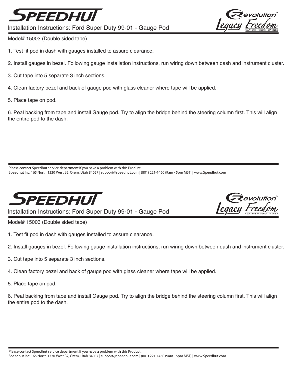 Speedhut 1999-2004 Ford Super Duty Dual Cluster Pod User Manual | 1 page