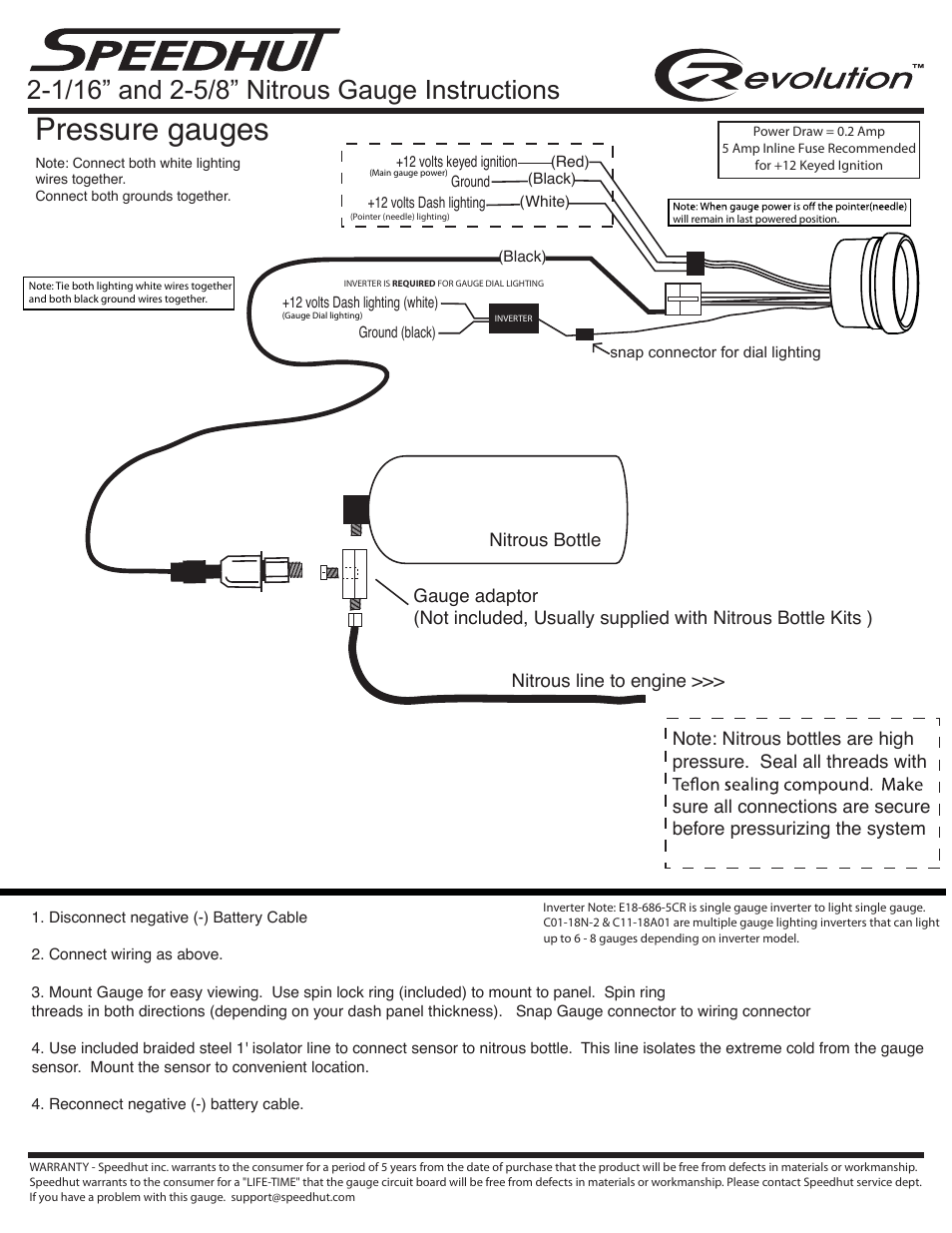 Speedhut 2-1_16 inch & 2-5_8 inch Nitrous Gauge User Manual | 2 pages