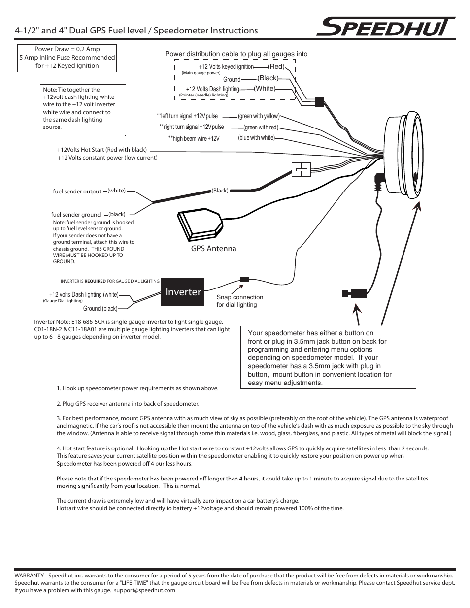 Speedhut 4 inch & 4-1_2 inch Dual GPS Speedometer_Fuel Level User Manual | 3 pages