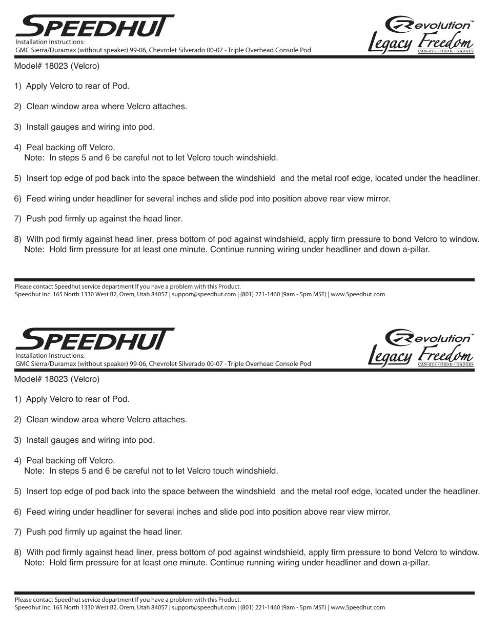 Speedhut 1999-2006 GMC Sierra_Duramax and 2000-2007 Chevrolet Silverado_Duramax Triple Overhead Console Pod User Manual | 1 page
