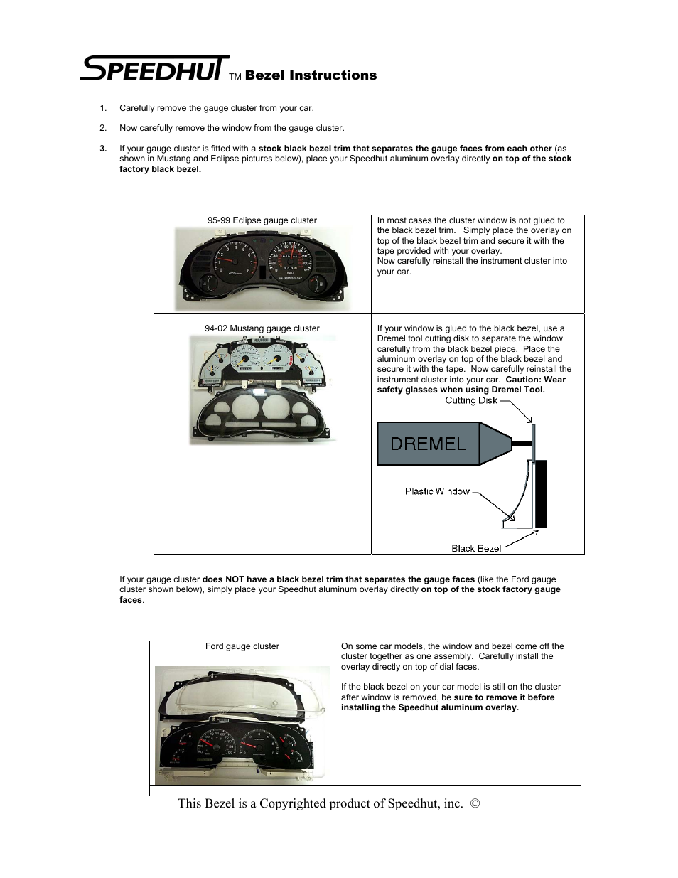 Speedhut Dash Trim Bezel User Manual | 1 page