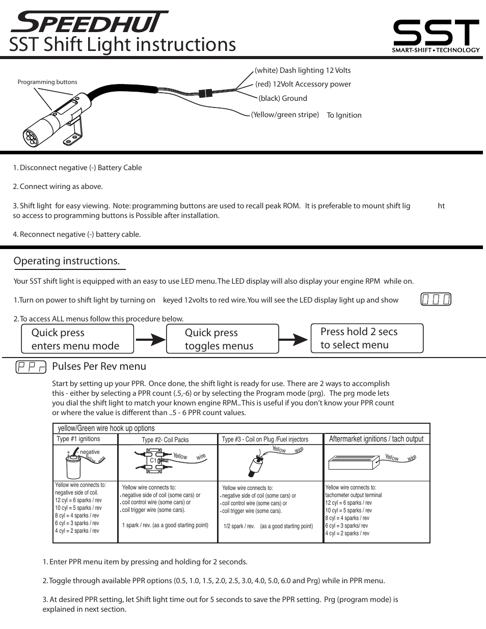 Speedhut SST Shift-Light User Manual | 3 pages