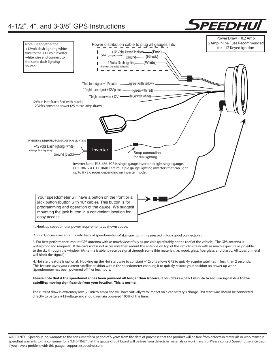 Speedhut 3-3_8 inch, 4 inch, & 4-1_2 inch GPS Speedometer User Manual | 2 pages