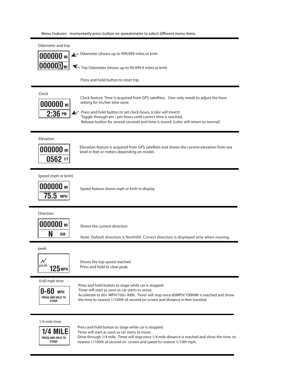 1/4 mile | Speedhut 3-3_8 inch, 4 inch, & 4-1_2 inch GPS Speedometer User Manual | Page 2 / 2