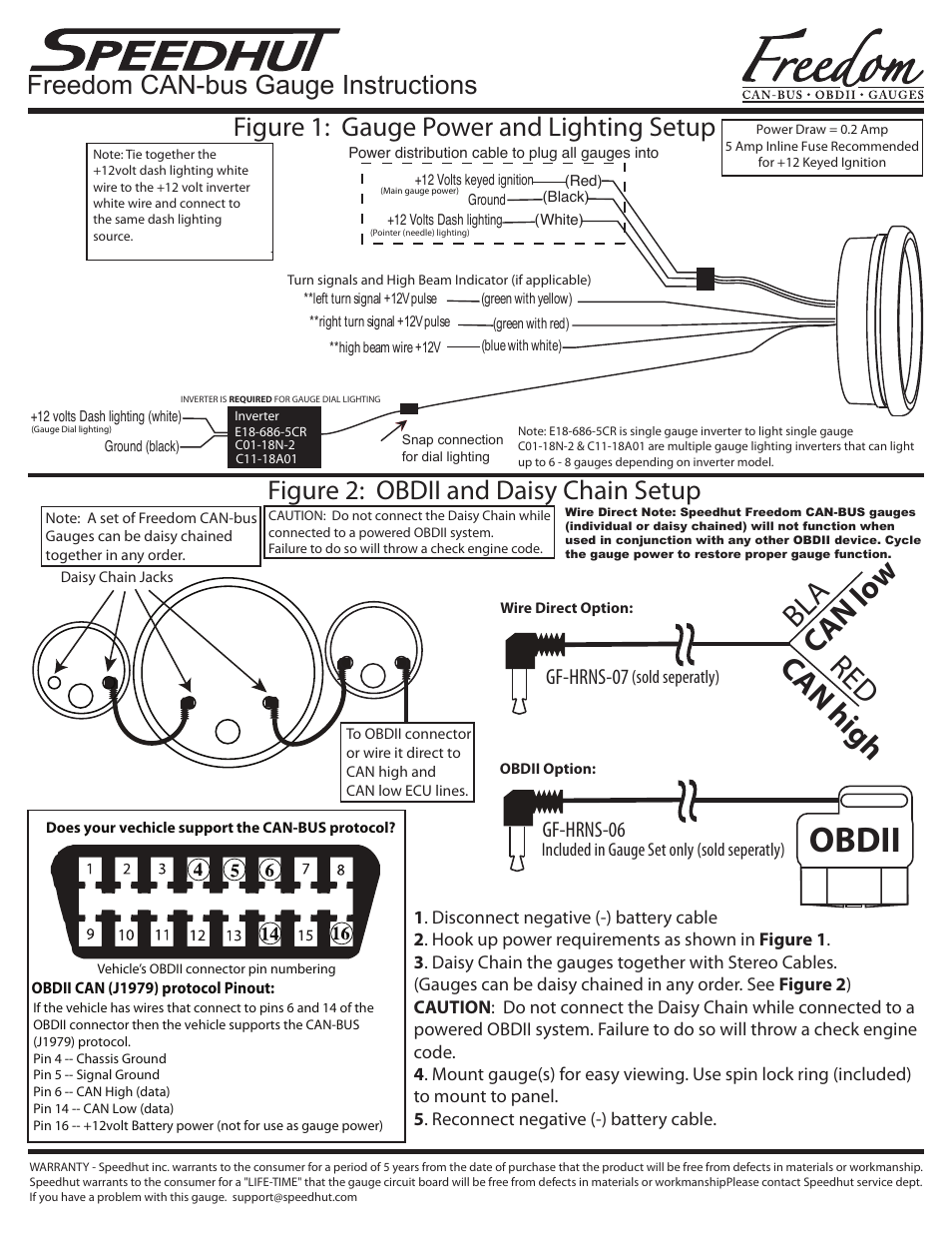 Speedhut Freedom CAN-bus Gauge Installation User Manual | 2 pages