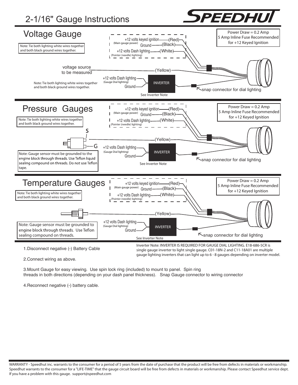 Speedhut 2-1_16 inch Speedhut Series User Manual | 2 pages