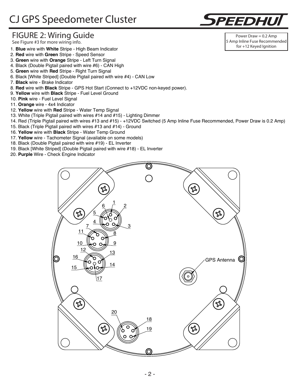 Cj gps speedometer cluster, Figure 2: wiring guide | Speedhut CJ (Jeep) Speedometer Cluster User Manual | Page 2 / 7