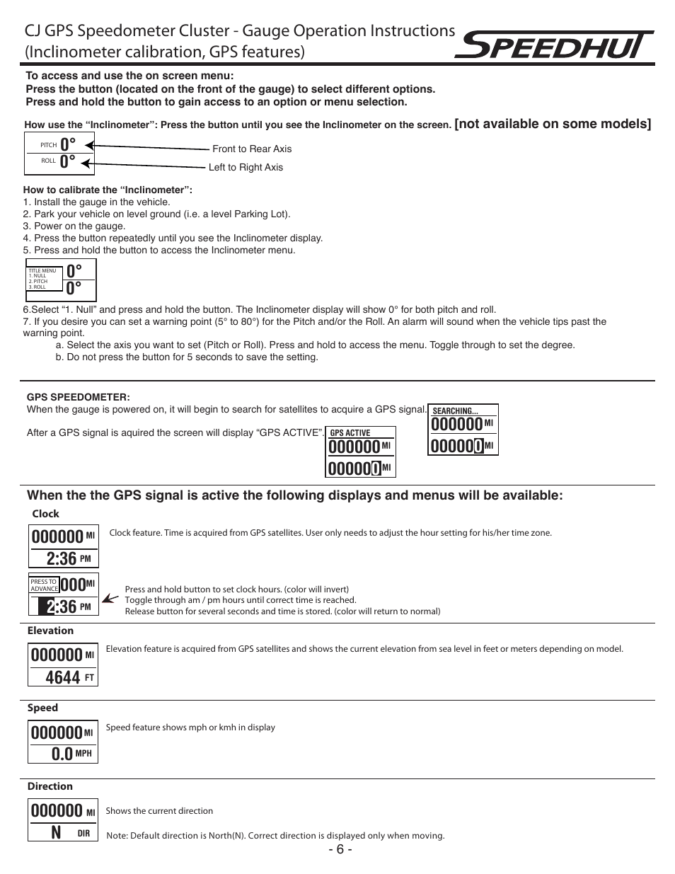 Speedhut CJ (Jeep) Speedometer Cluster User Manual | Page 6 / 7