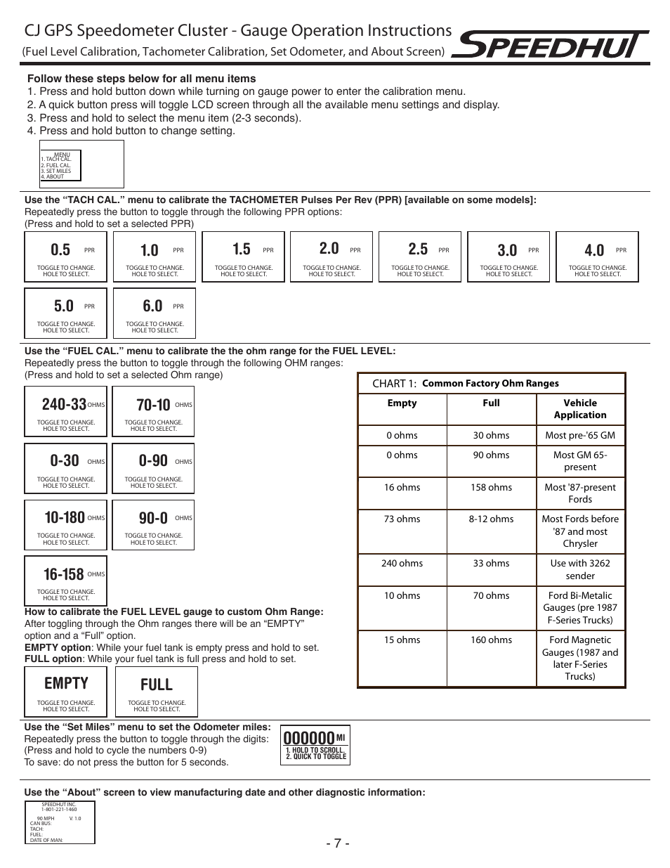 Full, Empty | Speedhut CJ (Jeep) Speedometer Cluster User Manual | Page 7 / 7