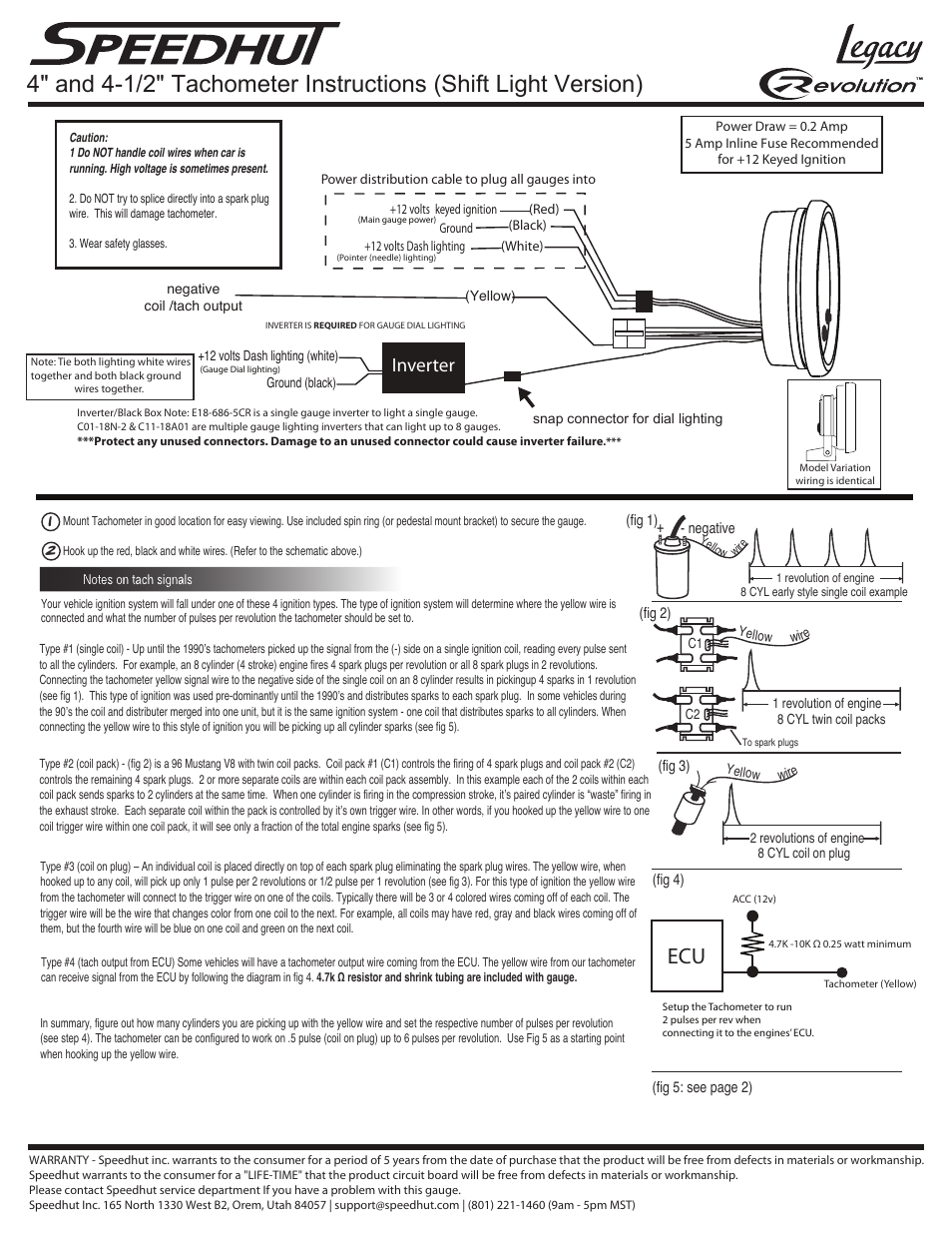 Speedhut 4 inch & 4-1_2 inch Tachometer User Manual | 3 pages