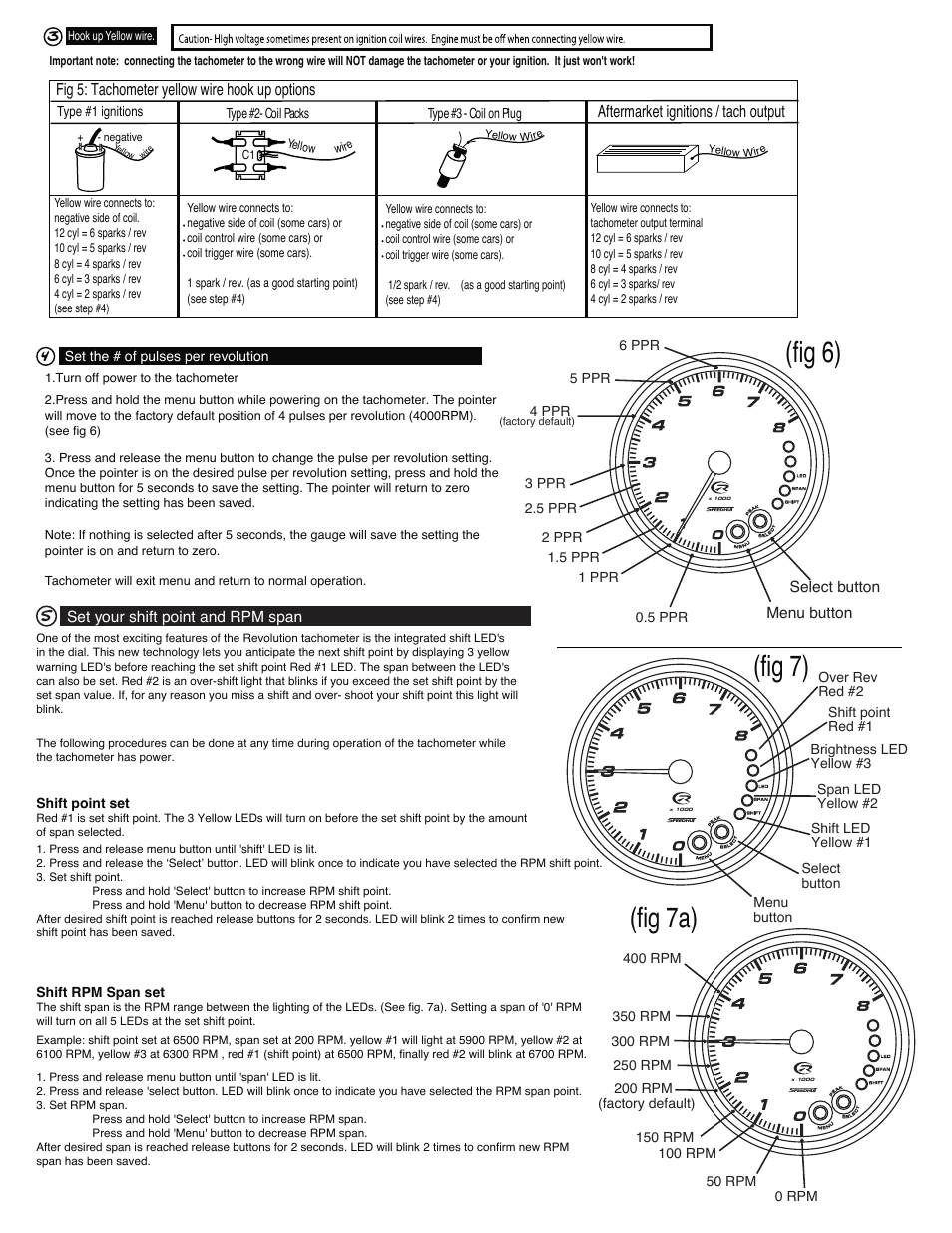 Fig 6), Fig 7), Fig 7a) | Speedhut 4 inch & 4-1_2 inch Tachometer User Manual | Page 2 / 3