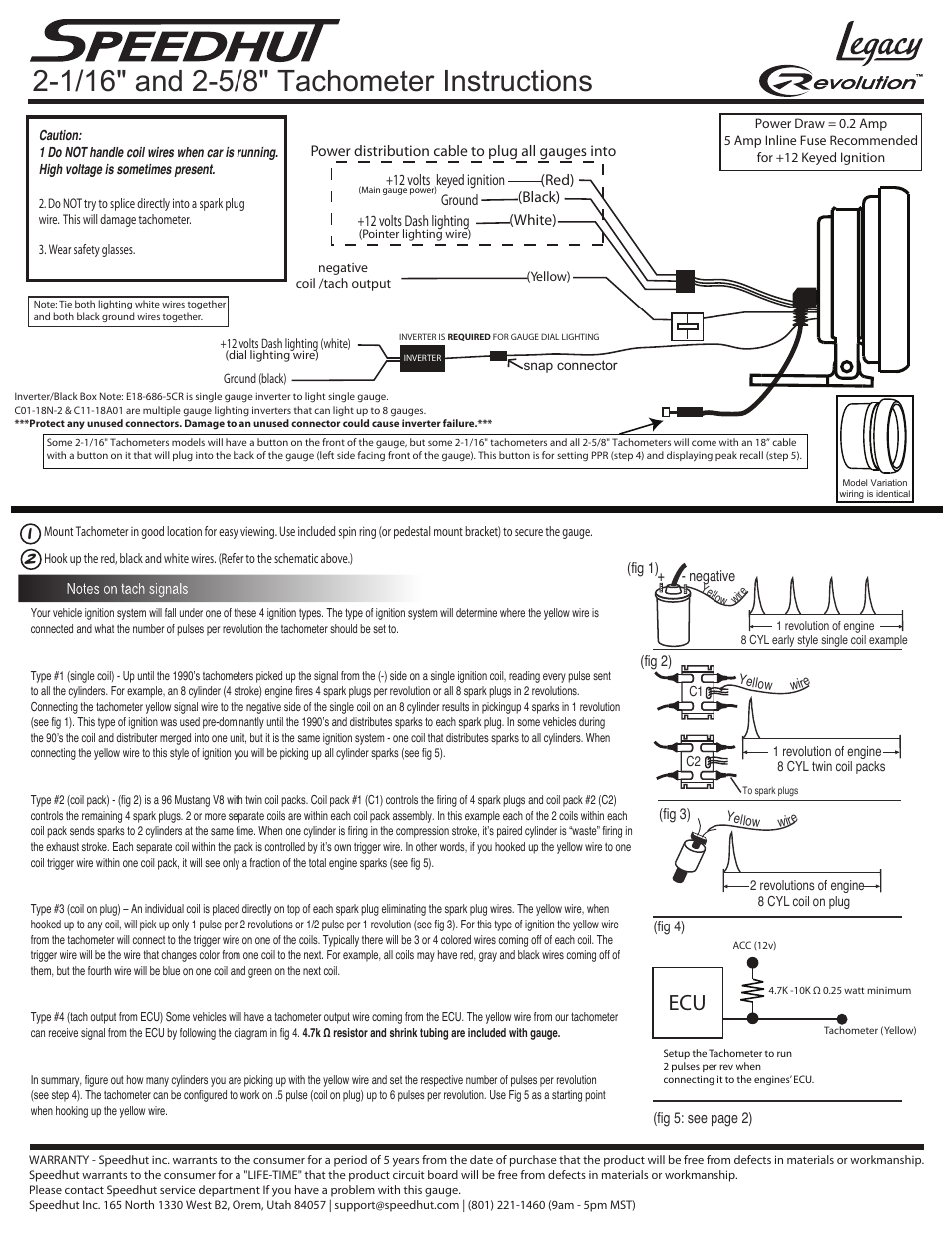 Speedhut 2-1_16 inch & 2-5_8 inch Tachometer User Manual | 3 pages