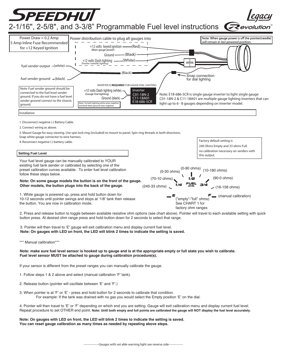 Speedhut 2-1_16 inch, 2-5_8 inch, & 3-3_8 inch Programmable Fuel Level User Manual | 2 pages