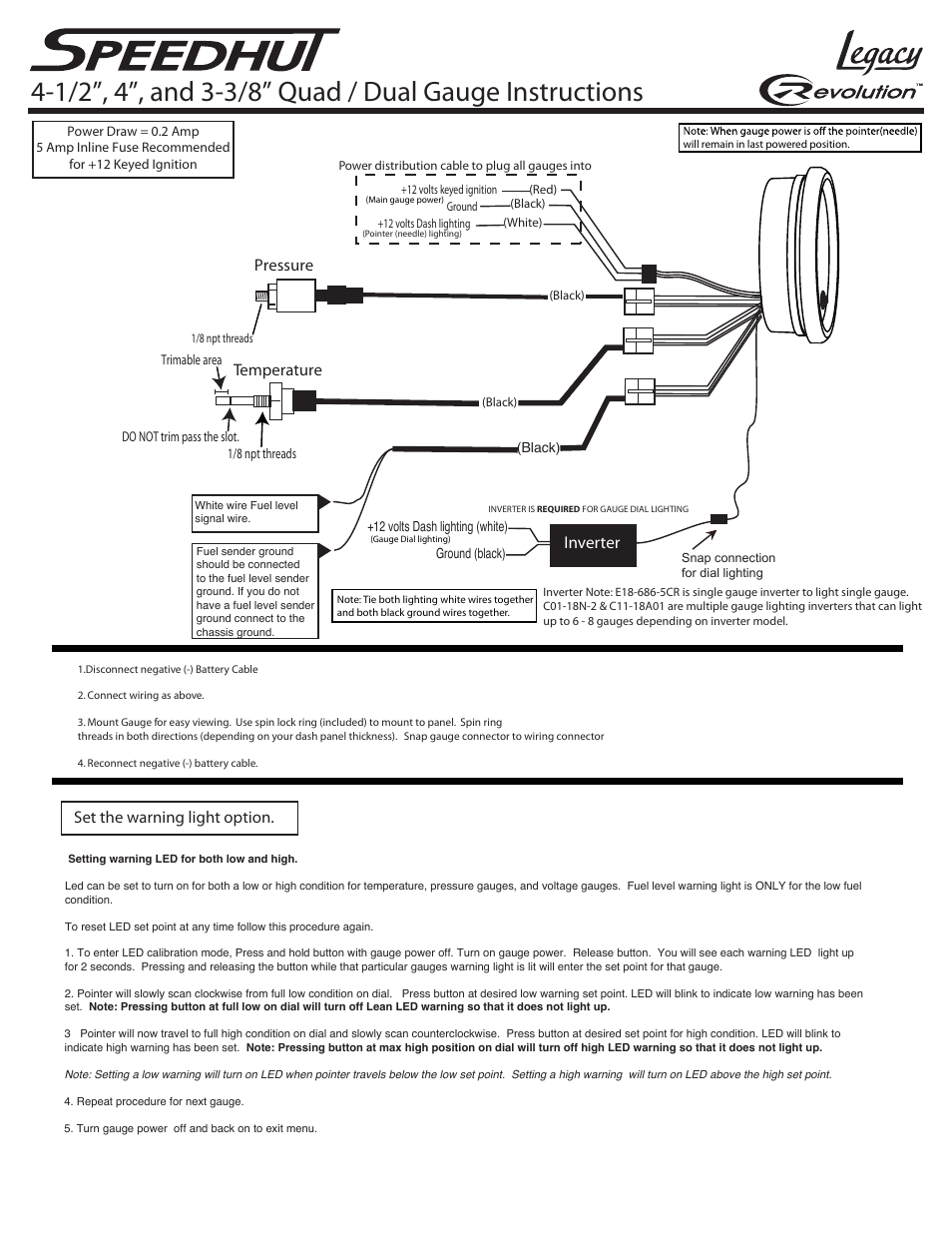 Speedhut 3-3_8 inch, 4 inch, & 4-1_2 inch Quad_Dual Gauge User Manual | 2 pages