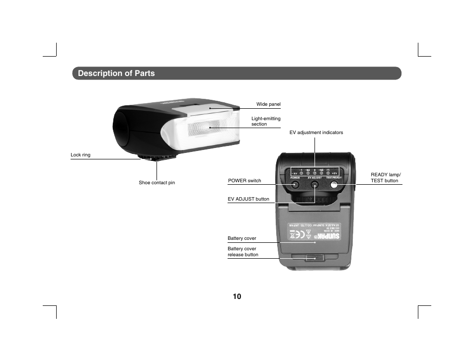 Description of parts | Sunpak RD2000 User Manual | Page 3 / 6