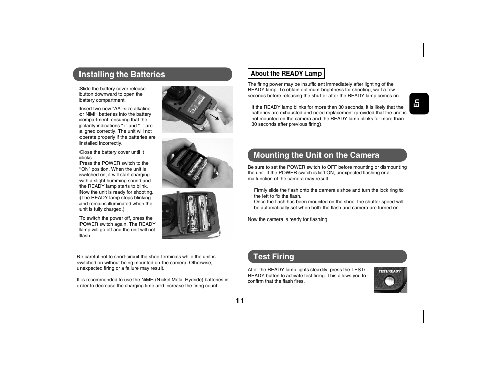 Test firing | Sunpak RD2000 User Manual | Page 4 / 6