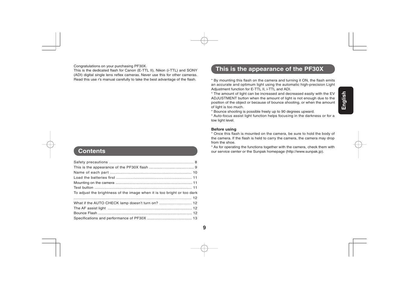 Sunpak PF30X User Manual | Page 3 / 9