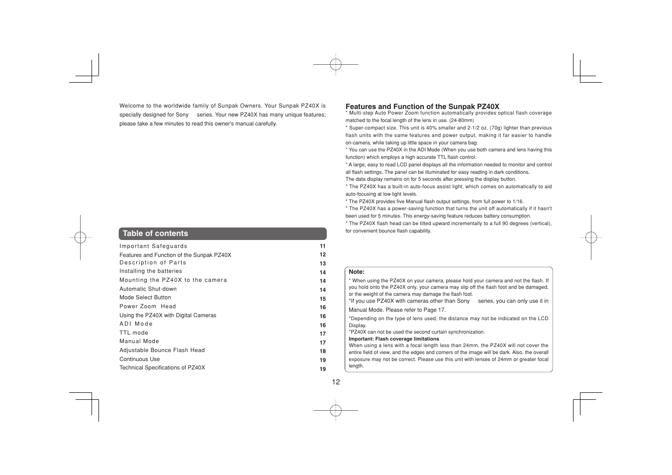Sunpak PZ40X SO User Manual | Page 3 / 11