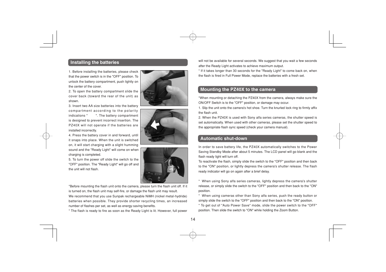 Sunpak PZ40X SO User Manual | Page 5 / 11