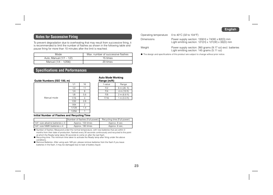 Specifications and performances | Sunpak auto 16R pro User Manual | Page 11 / 11