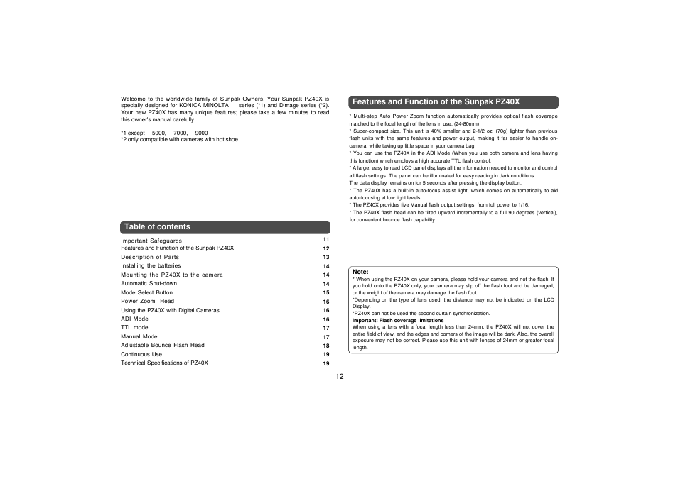 Sunpak PZ40X MX User Manual | Page 3 / 10