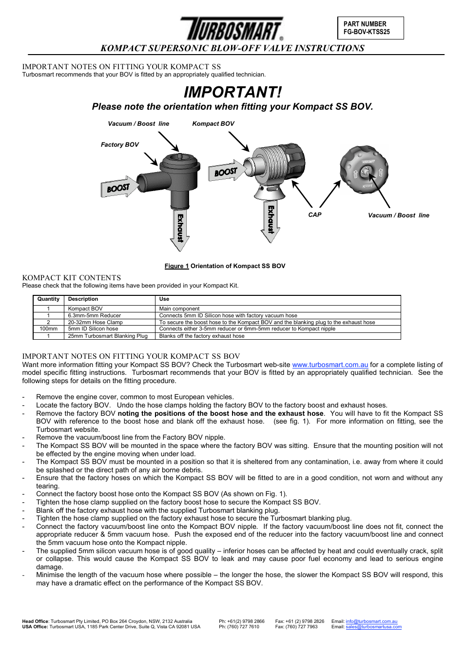 Turbosmart BLOW OFF VALVES - Supersonic – Kompact User Manual | 3 pages
