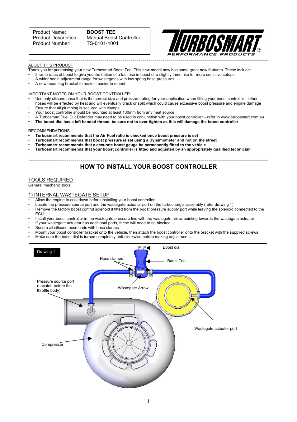 Turbosmart BOOST CONTROLLERS - Boost Tee User Manual | 4 pages