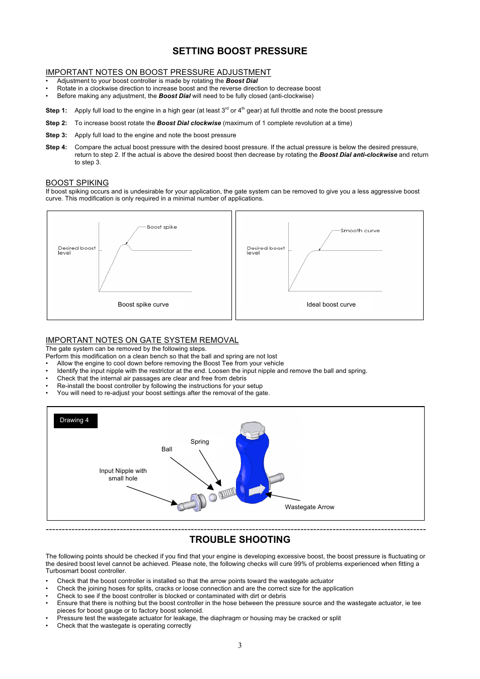 Setting boost pressure, Trouble shooting | Turbosmart BOOST CONTROLLERS - Boost Tee User Manual | Page 3 / 4