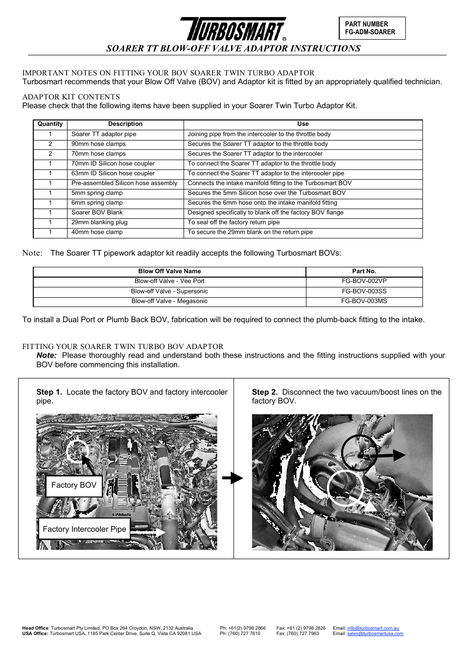 Turbosmart BOV ADAPTERS - Toyota Soarer User Manual | 7 pages