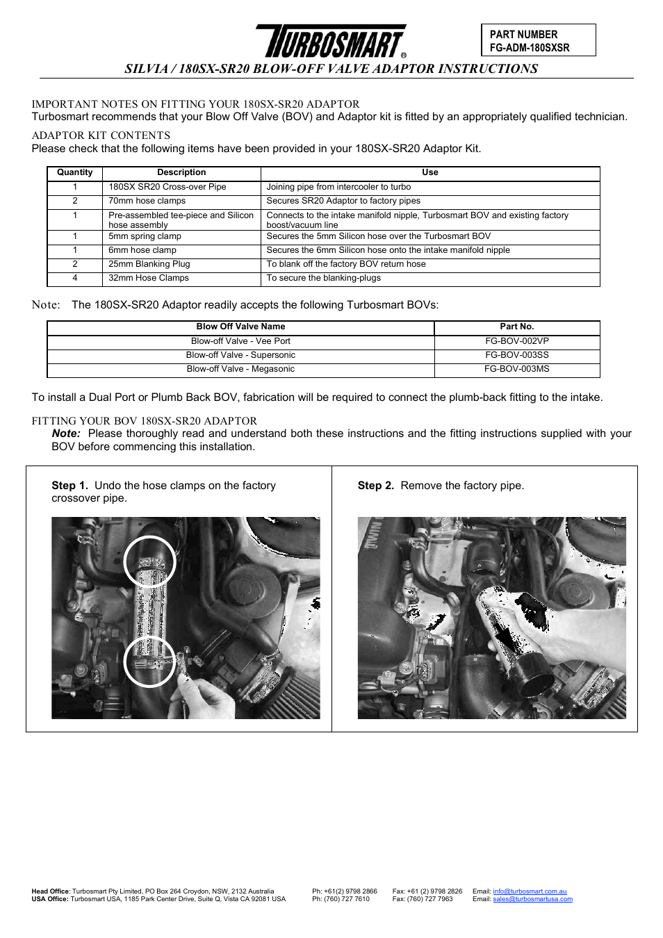 Turbosmart BOV ADAPTERS - Nissan 180SX – SR20DET User Manual | 5 pages
