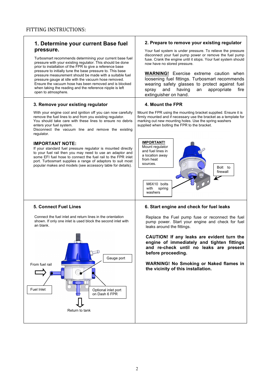 Fitting instructions, Determine your current base fuel pressure | Turbosmart FUEL PRESSURE REGULATORS - FPR Series: FPR800, 1200, 2000, 3000 User Manual | Page 2 / 3