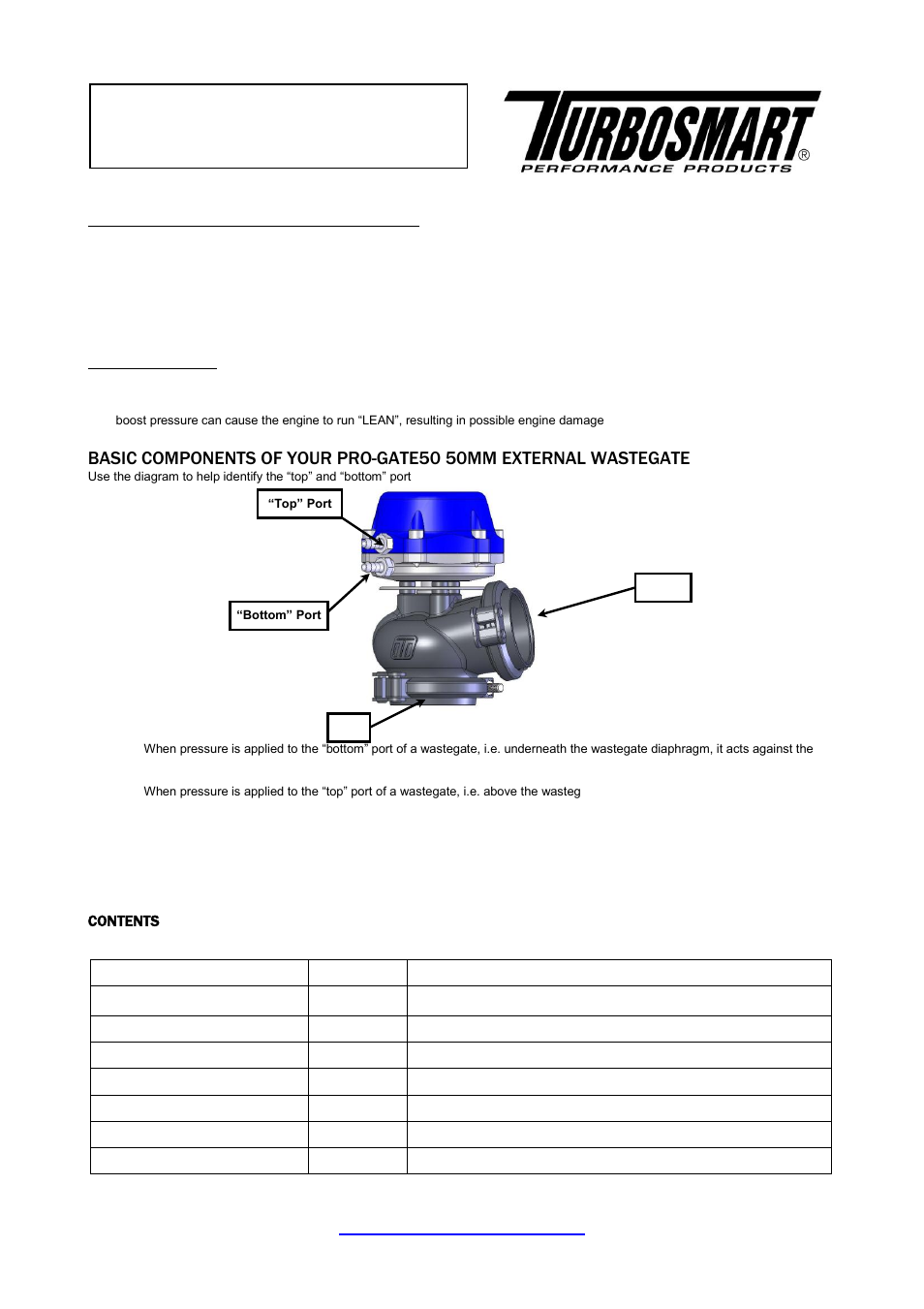 Turbosmart WASTEGATES – EXTERNAL - Pro-Gate 50 User Manual | 8 pages
