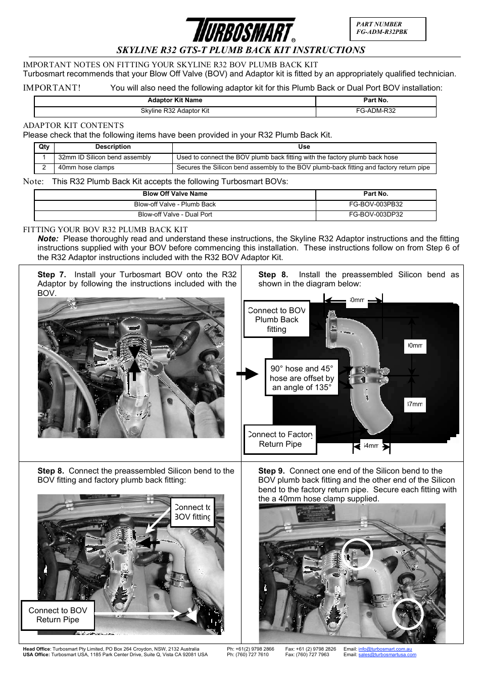 Turbosmart BOV ADAPTERS - Nissan Skyline R32 Plumb Back User Manual | 3 pages