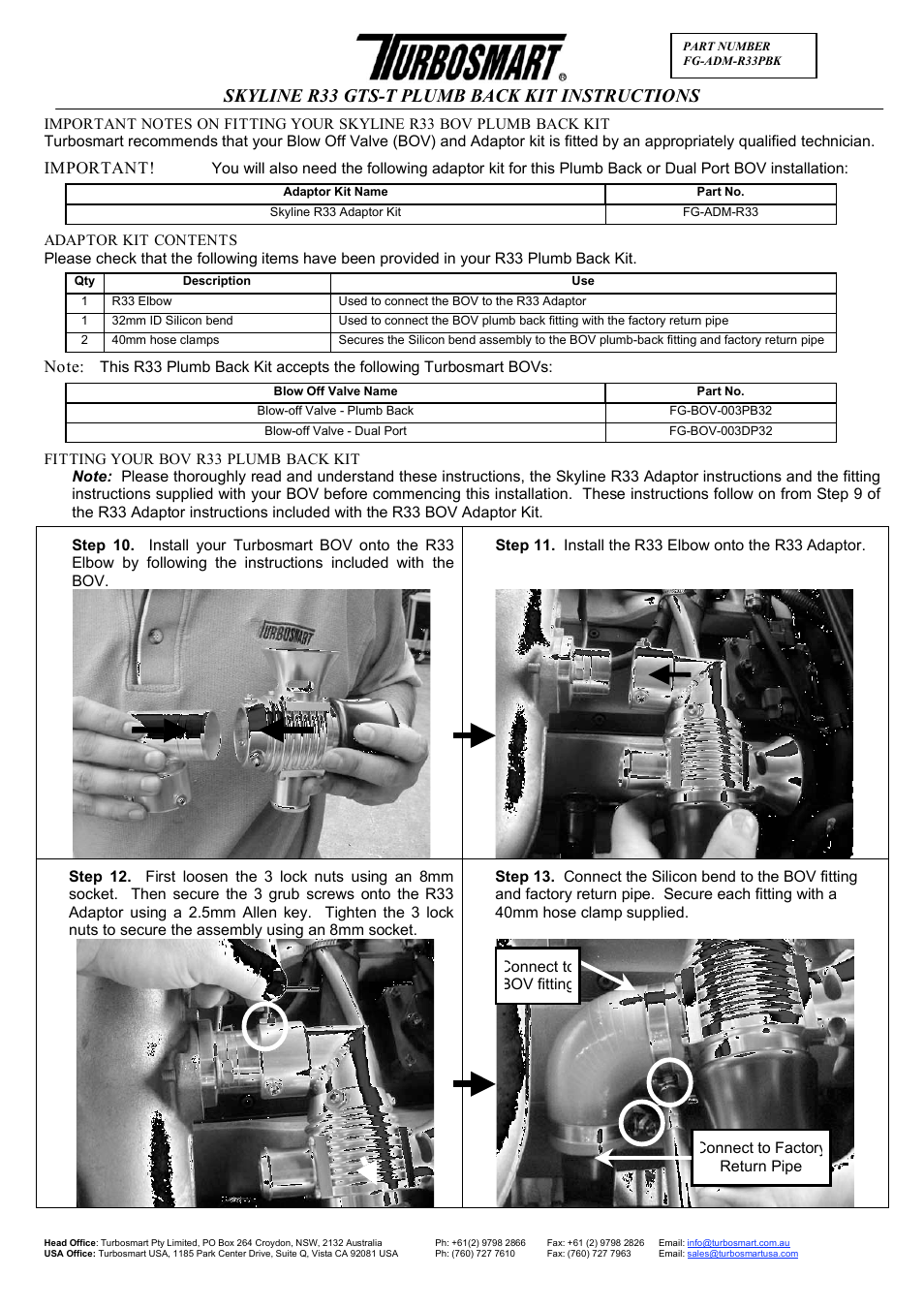 Turbosmart BOV ADAPTERS - Nissan Skyline R33 Plumb Back User Manual | 3 pages