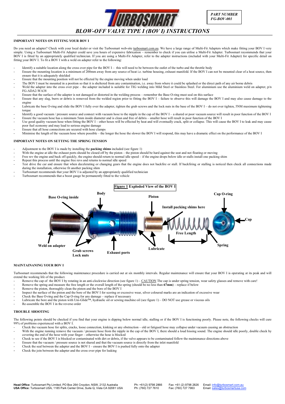 Turbosmart BLOW OFF VALVES - Type 1 – Universal User Manual | 2 pages