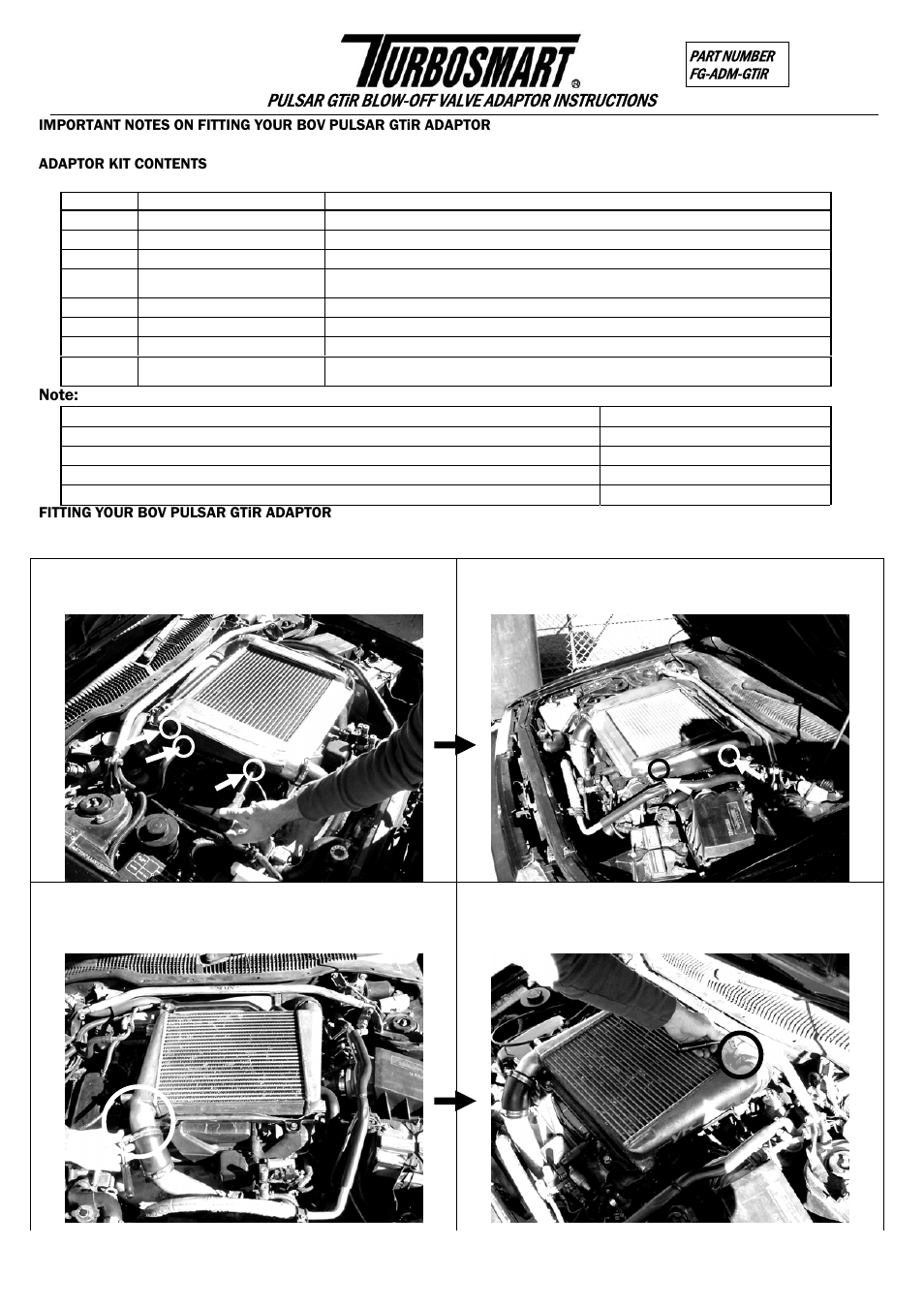 Turbosmart BOV ADAPTERS - Nissan Pulsar_Sunny GTiR User Manual | 6 pages