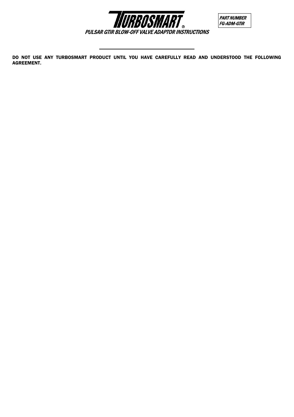 The turbosmart pledge, Pulsar gtir blow-off valve adaptor instructions | Turbosmart BOV ADAPTERS - Nissan Pulsar_Sunny GTiR User Manual | Page 6 / 6