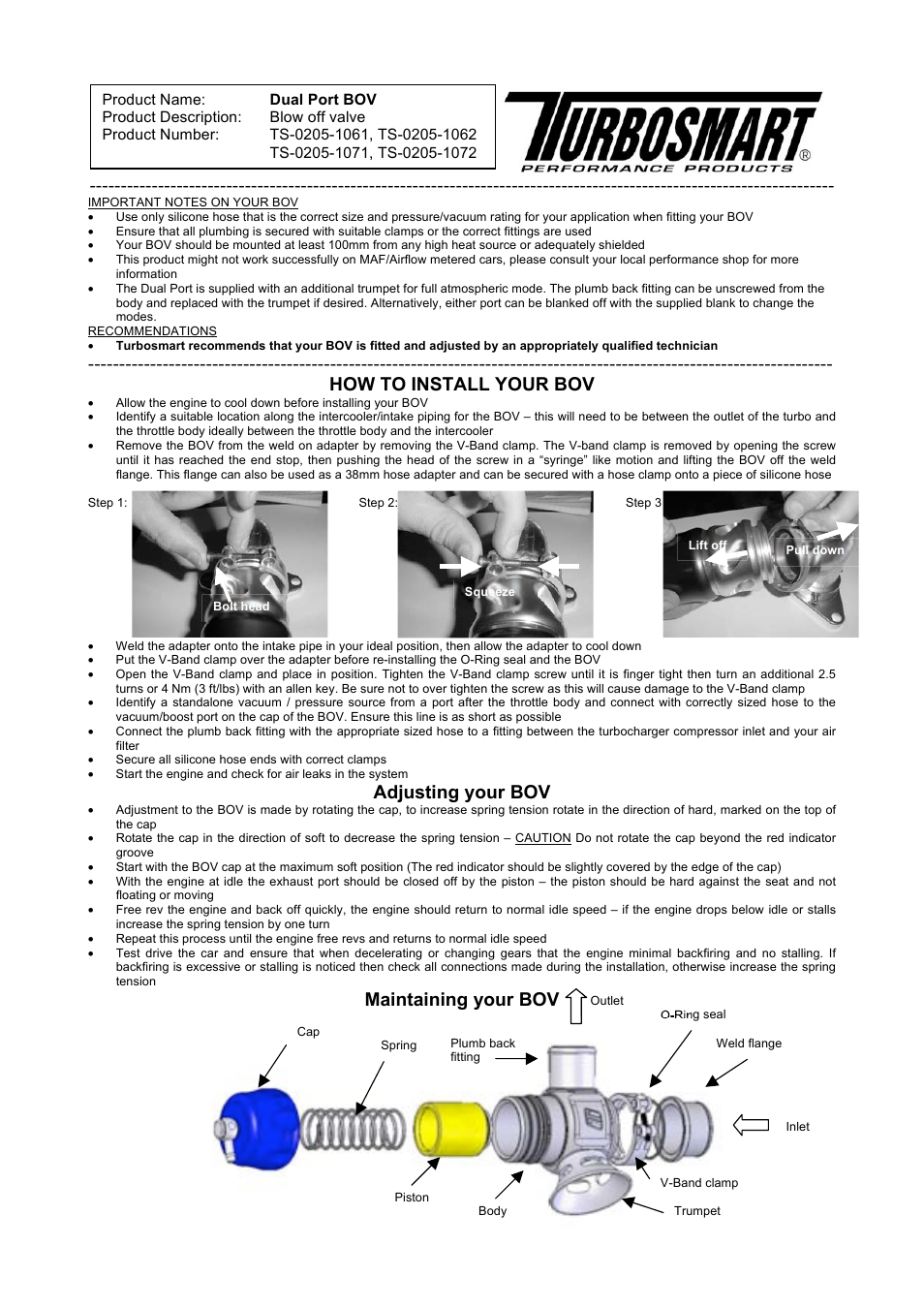 Turbosmart BLOW OFF VALVES - Dual Port – Universal User Manual | 2 pages