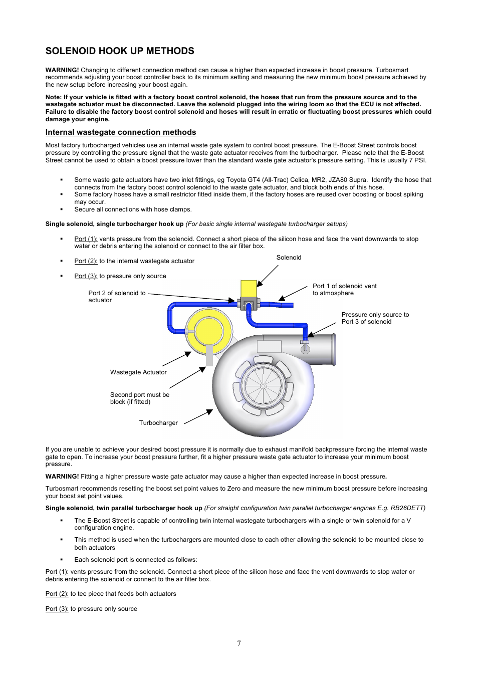 Solenoid hook up methods | Turbosmart BOOST CONTROLLERS – ELECTRONIC - e-Boost STREET 30psi Manual User Manual | Page 7 / 9
