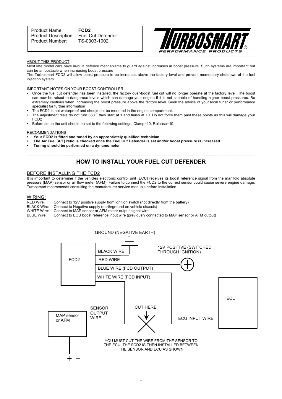 Turbosmart FUEL CUT DEFENDERS - FCD2 (electronic) User Manual | 7 pages