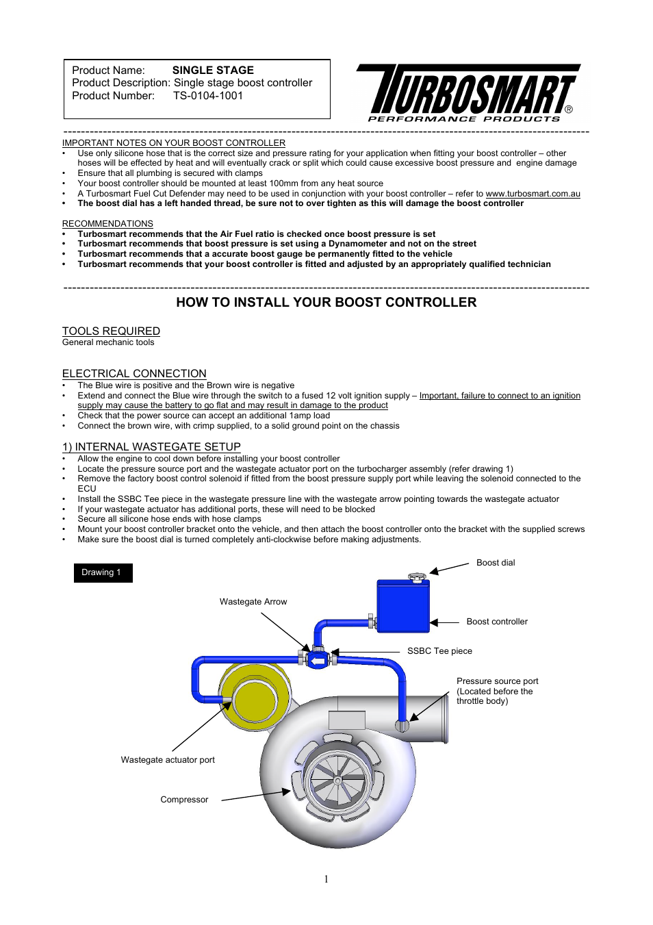 Turbosmart BOOST CONTROLLERS - Single Stage Boost Controller User Manual | 4 pages