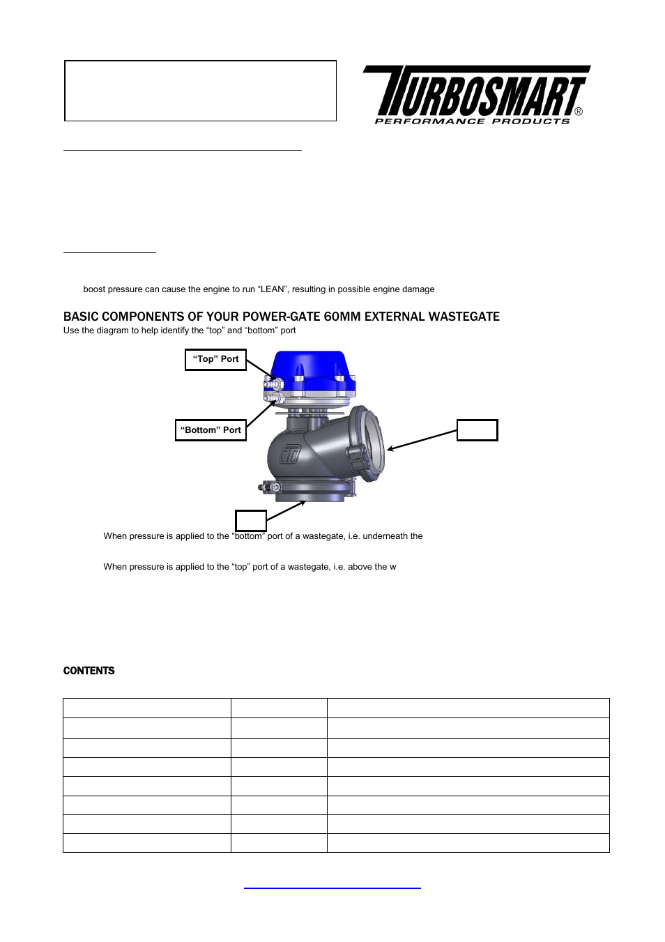 Turbosmart WASTEGATES – EXTERNAL - Power-Gate 60 User Manual | 8 pages