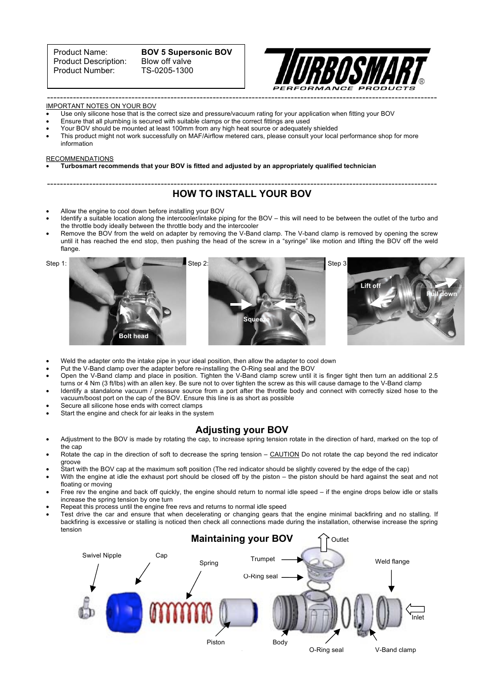 Turbosmart BLOW OFF VALVES - Supersonic – Universal User Manual | 2 pages