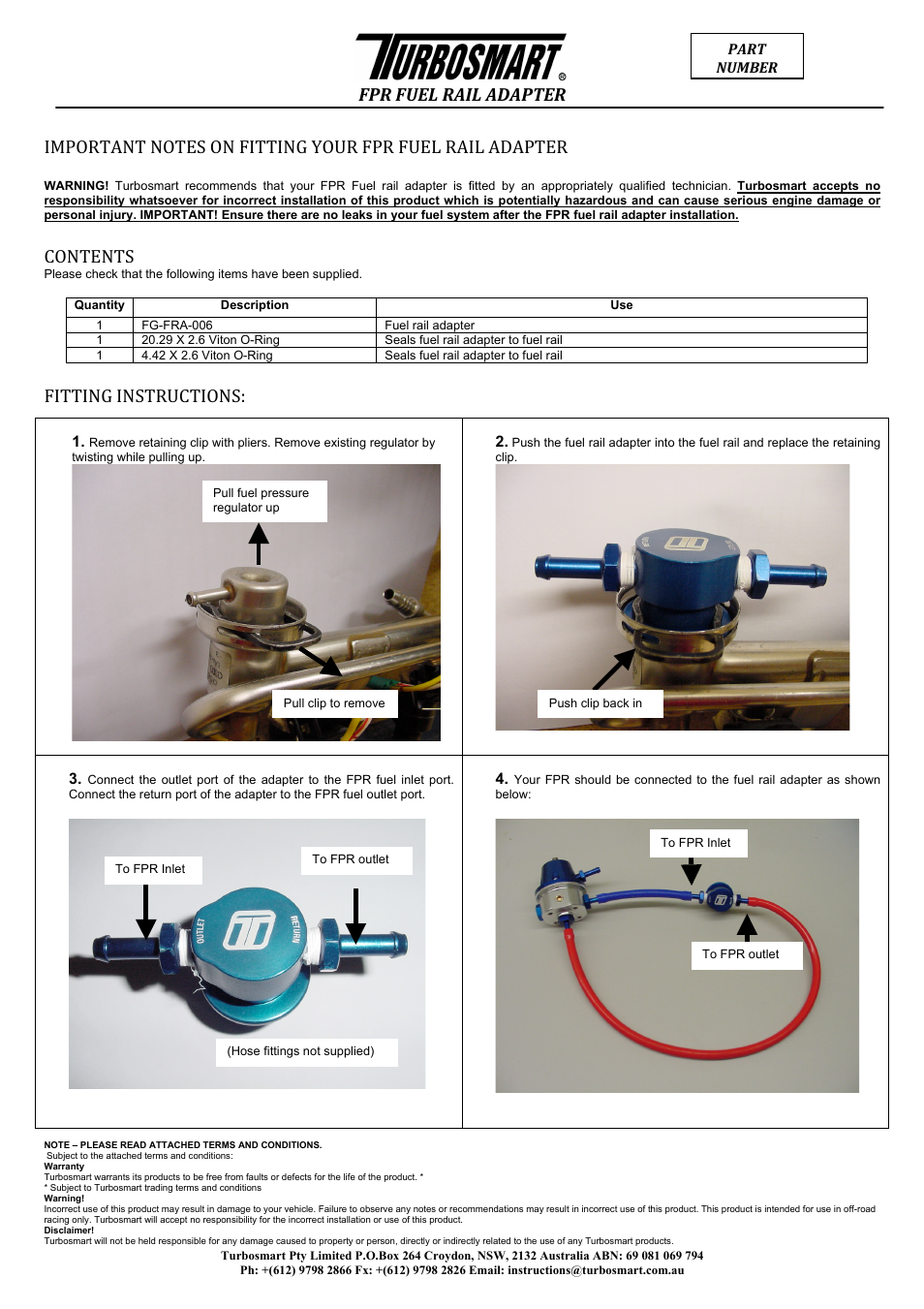 Turbosmart FUEL PRESSURE REGULATORS - Fuel Rail Adapter – VW,Audi 1.8L Turbo User Manual | 2 pages